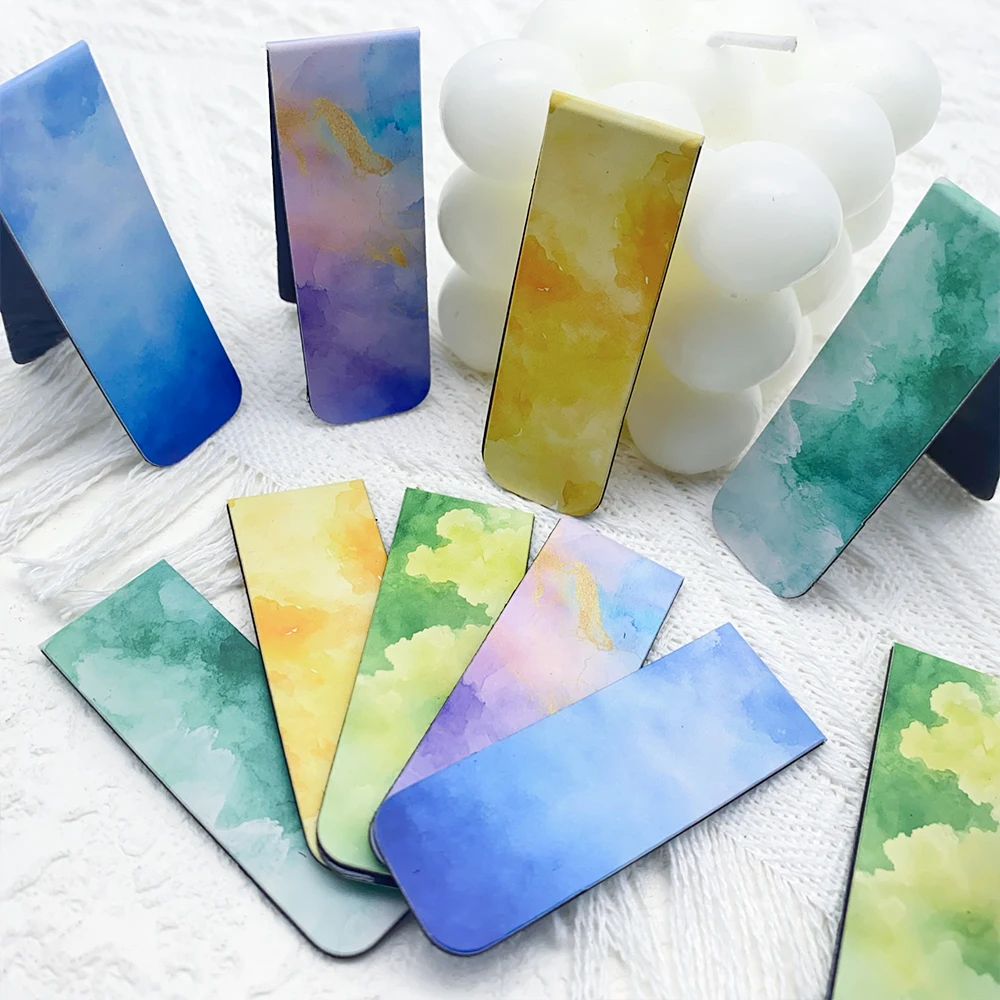 5pcs Watercolor Magnetic Bookmark Reading Pages Books Annotated School Stationary Supplies DIY Aesthetic Bookmarks Students Gift