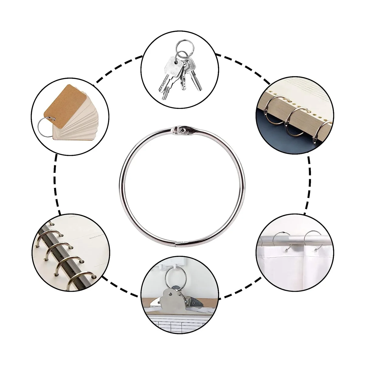 2นิ้ว50แพ็คแหวนใบหลวม, แหวนเหล็กชุบนิกเกิล, พวงกุญแจ, แหวนโลหะ
