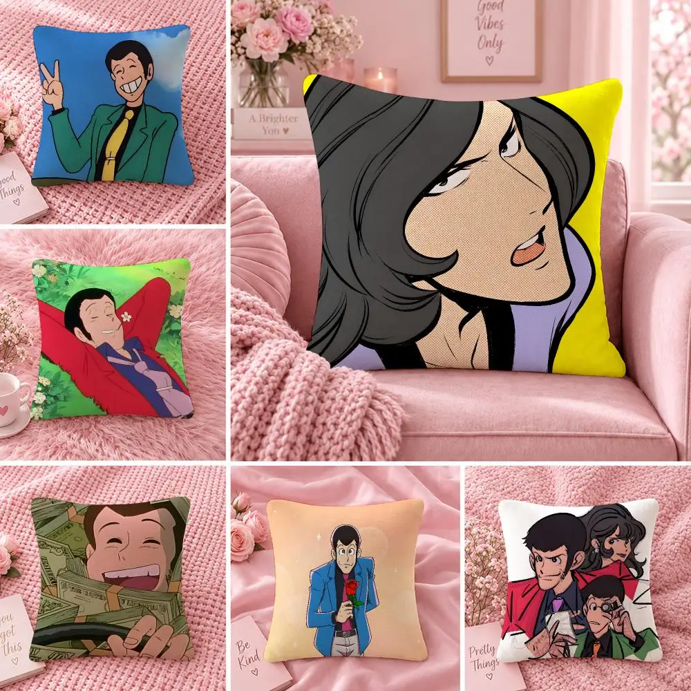 Anime Japanese Manga L-Lupin the Third Cushion Cover Double Sided Print Short Plush Pillow Sofa Bedroom Dorm Room Decor Gift