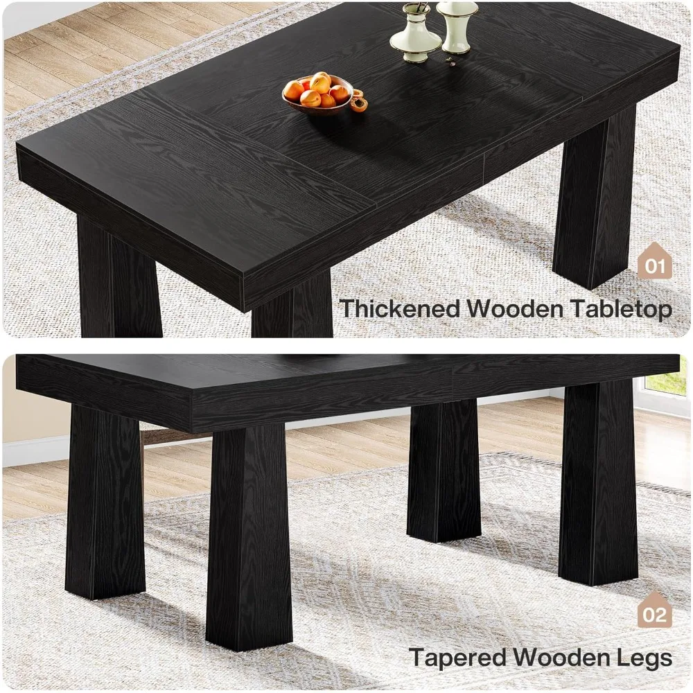 Tavolo da pranzo da 63 pollici, tavolo da cucina rettangolare moderno con gambe affusolate resistenti, tavolo da pranzo aziendale nero per sala da pranzo