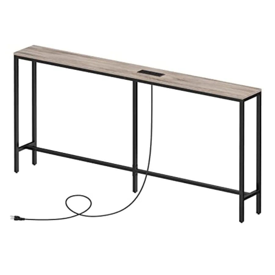 Skinny Console Table with Power Outlets 63" Narrow Sofa Table Behind Couch Table with Charging Station Sofa Hallway Table for P
