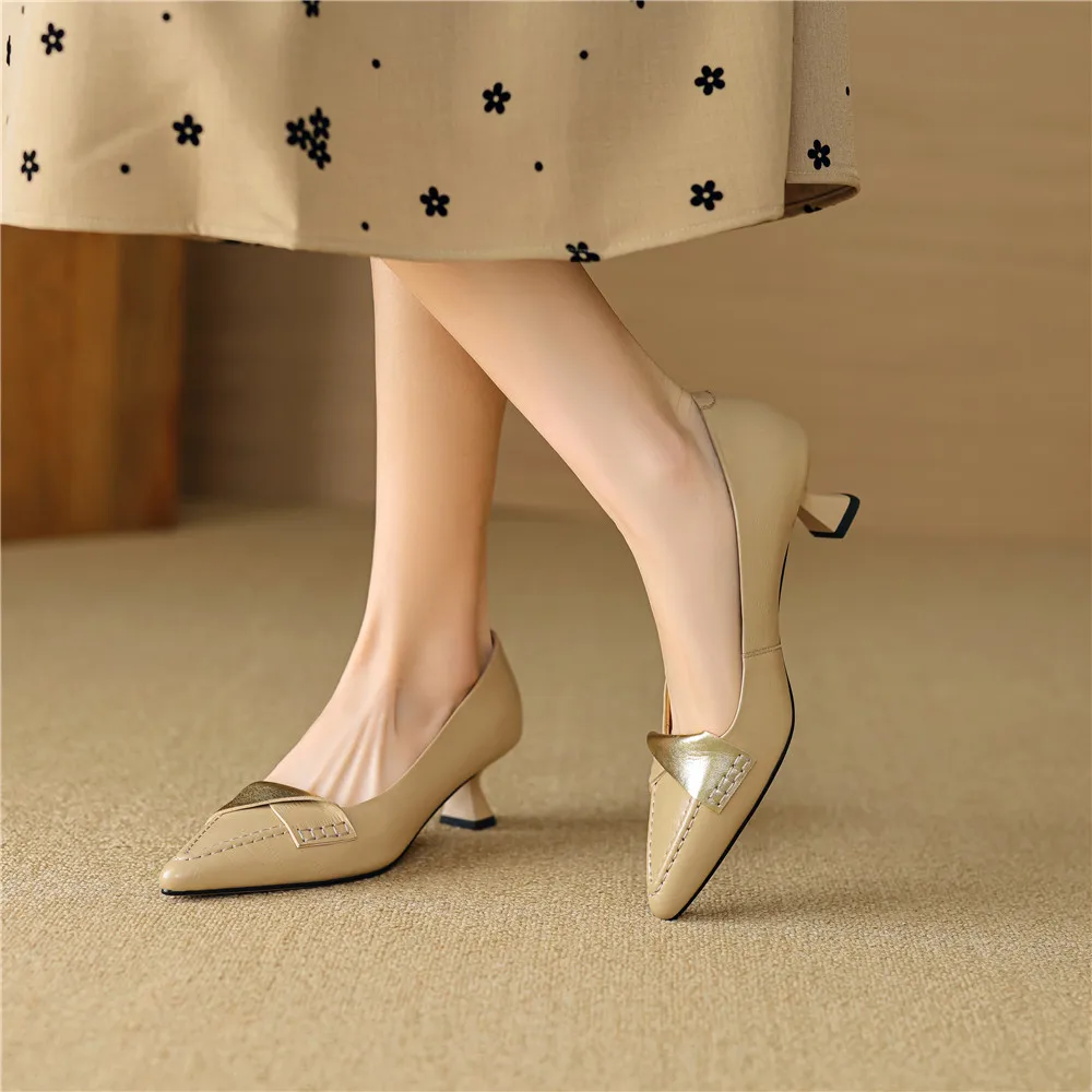 FEDONAS 2024 Women Pumps Thin Heels Pointed Toe Genuine Leather Mature Pumps Office Lady Working Shoes Woman Basic Spring Summer