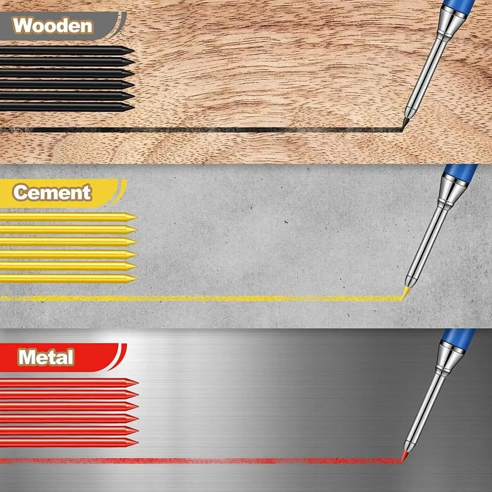 1 buah 2.8mm pensil tukang kayu padat batang aluminium Pensil alat penanda rautan bawaan Pensil mekanis lubang dalam