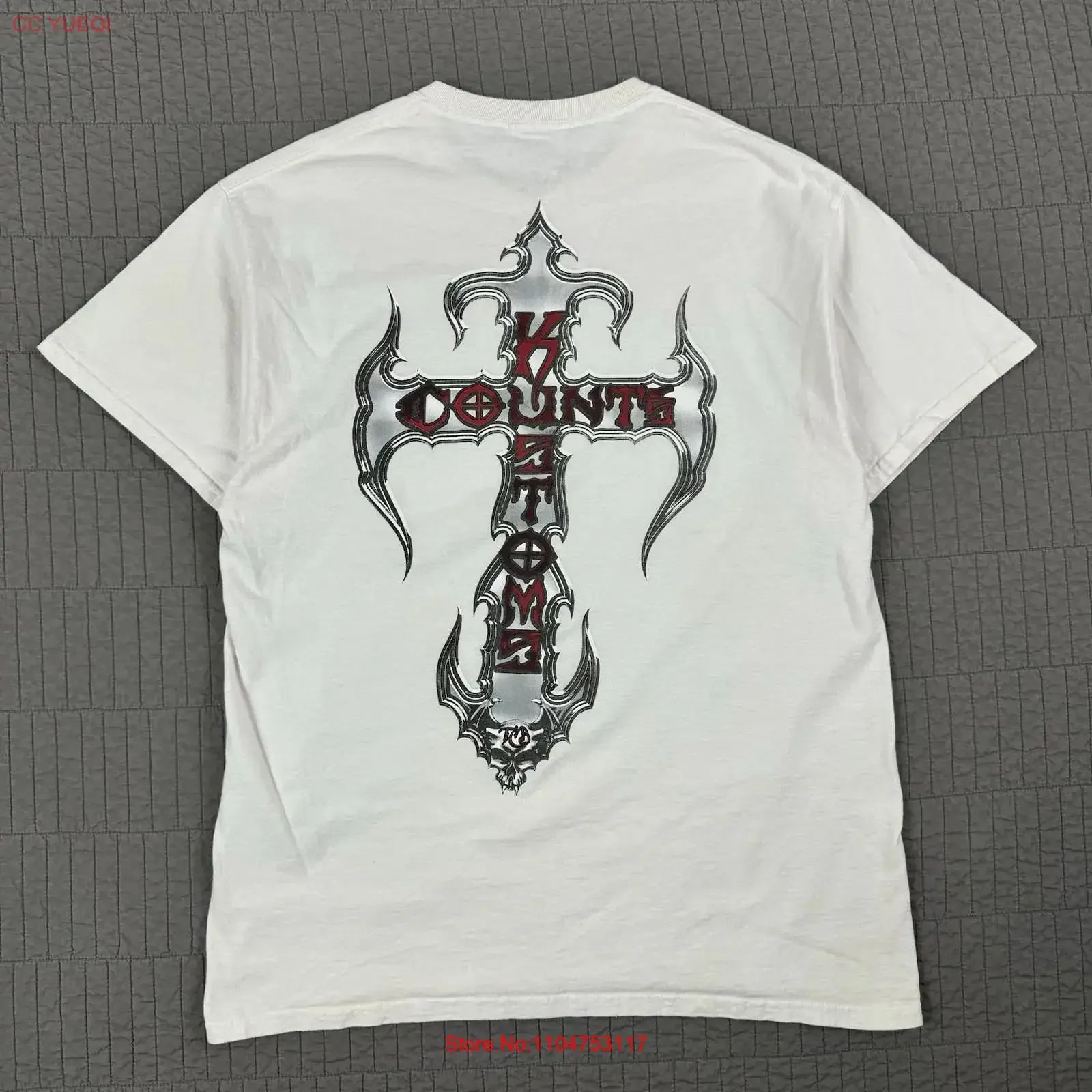 Counts Kustoms T Shirt Men's Large White Las Vegas Biker Cyber Grunge vintage Washed Breathable Stretched Unisex