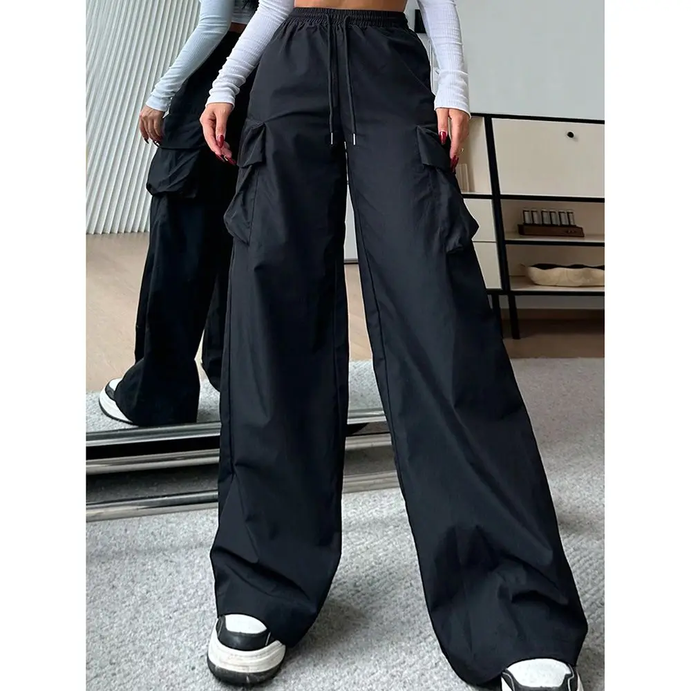 Trendy Brand Tooling Casual Pants Women's Spring and Autumn 2026 New Loose Big Pocket Wide Leg Cargo Black Work Long Pants