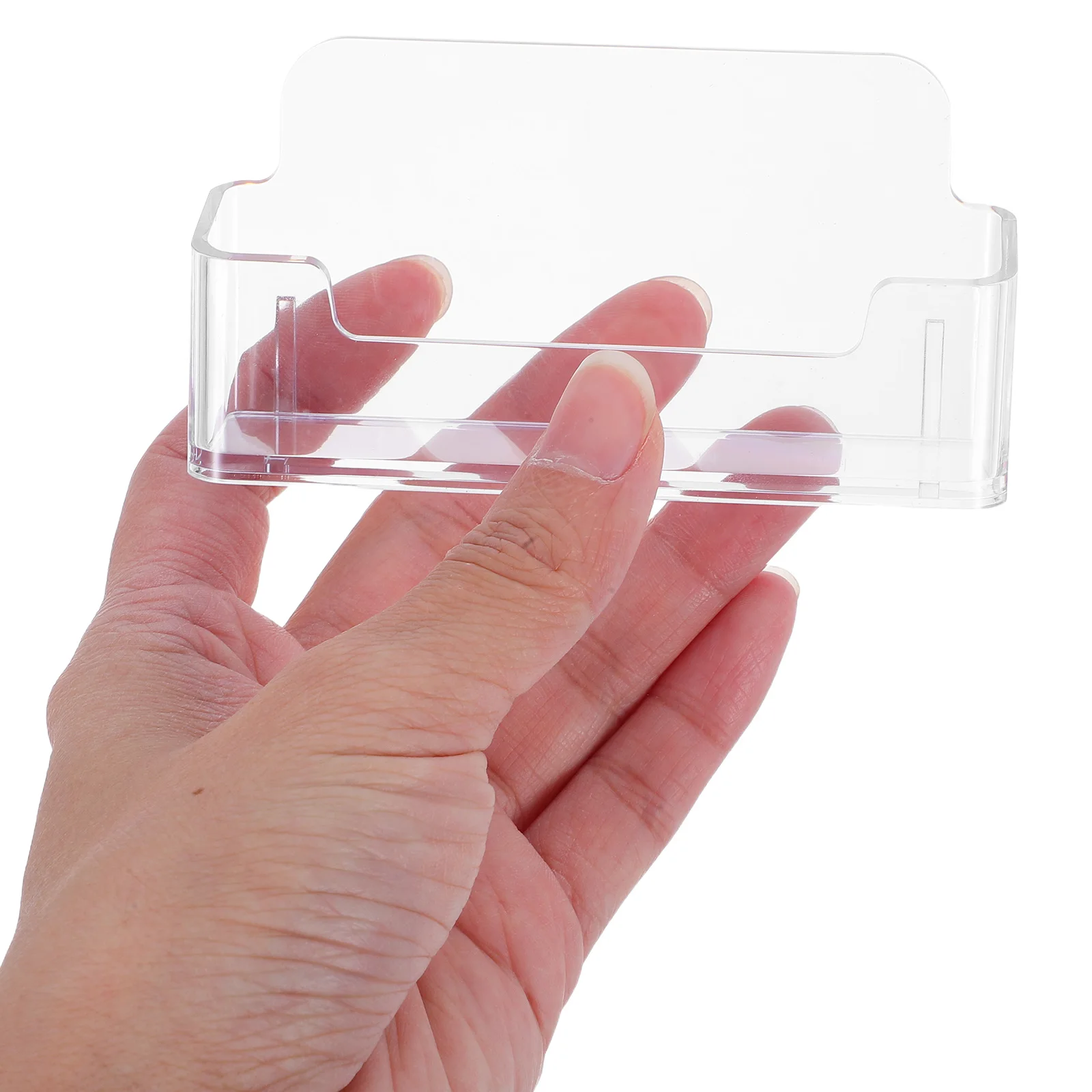 

4Pcs Transparent Acrylic Business Card Display Stand Clear Desktop Organizer Multipurpose Use for Office Home Card Storage Rack