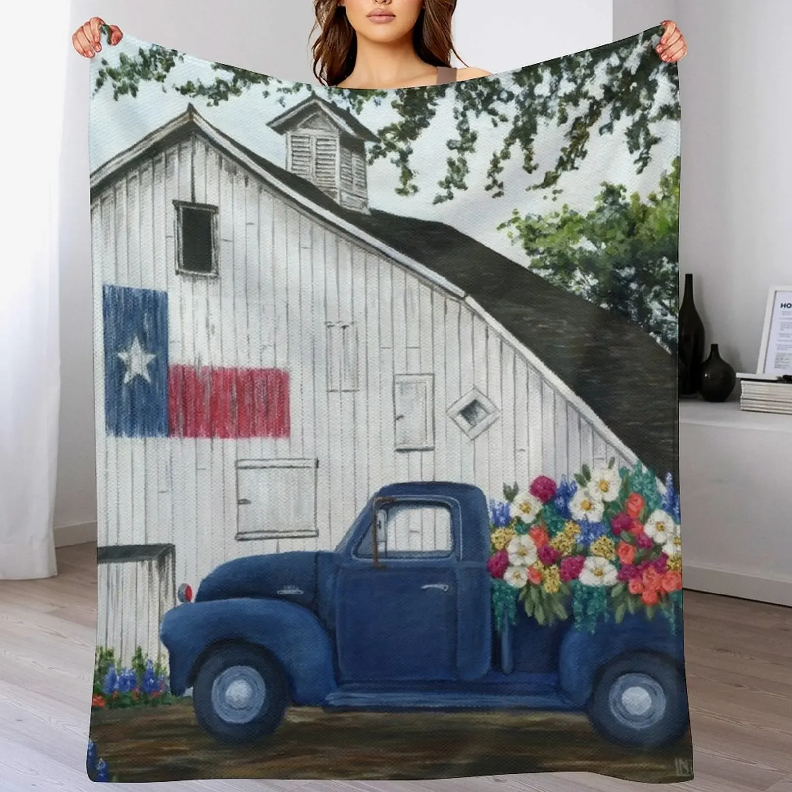 Texan Flower Farm Truck Throw Blanket valentine gift ideas Stuffeds Soft Big Thins Blankets