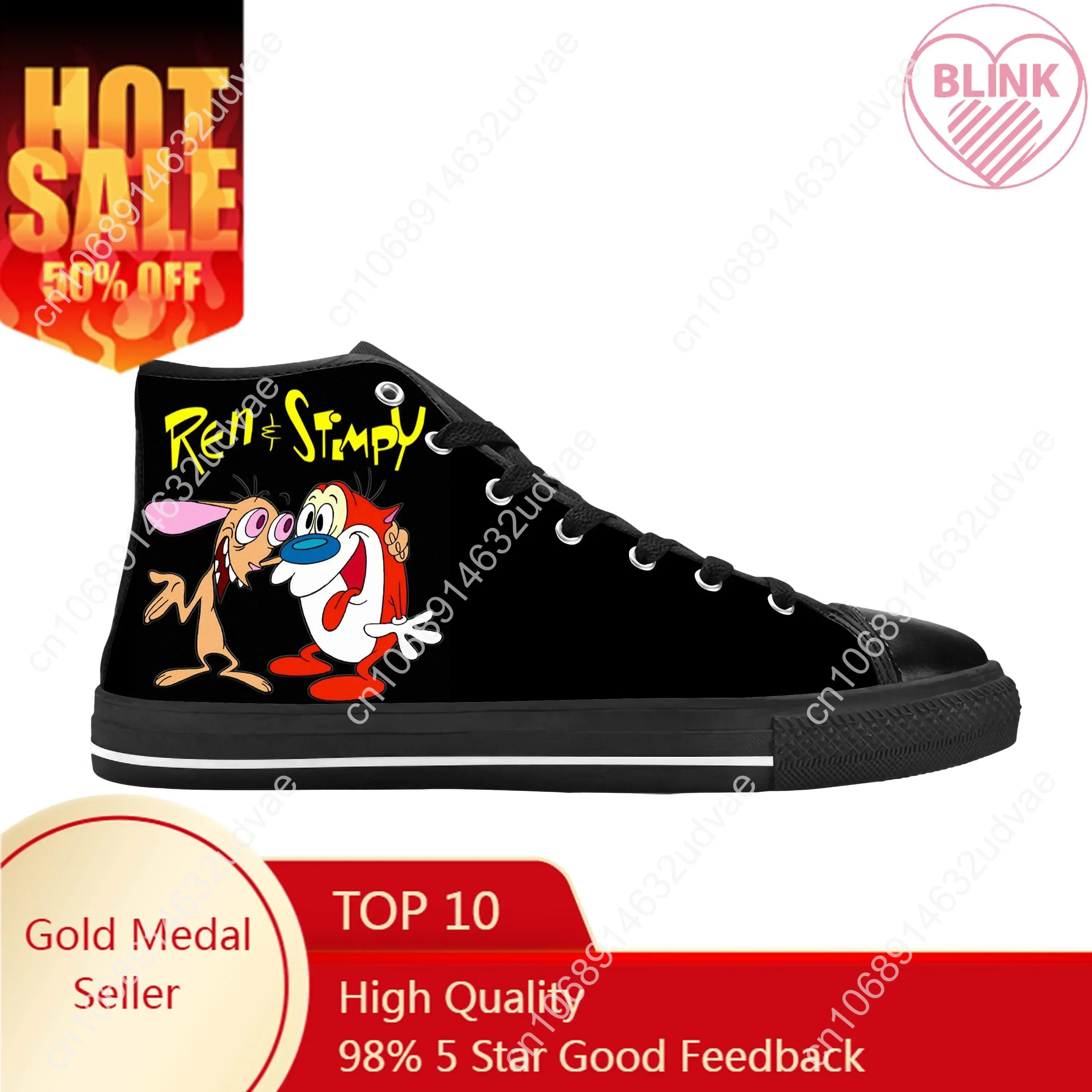 Show Anime Cartoon Stimpy Manga Comic Game Ren Casual Cloth Shoes High Top Comfortable Breathable 3D Print Men Women Sneakers