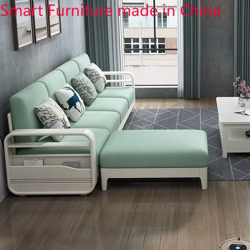 

Nordic all-solid wood cloth sofa combination white modern simple living room corner L-shaped imperial concubine sofa