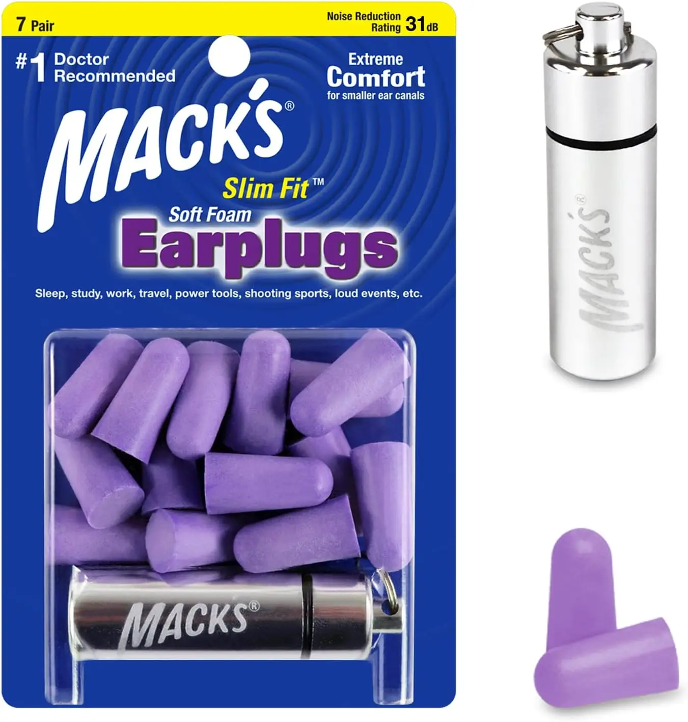 

Slim Fit Soft Foam Earplugs 7 Pair with Travel Case for Sleeping Snoring Travel Concerts Shooting Sports Power Tools