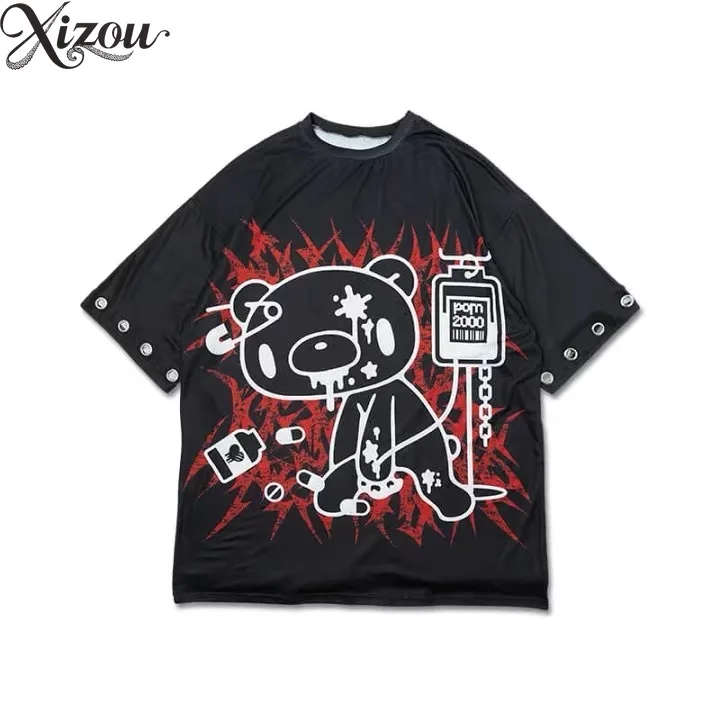 

Y2k Tees Japanese Oversized T-shirts Subculture Short-sleeved T-shirt Summer Cartoon Printed Crew Neck Gothic Tops for Women