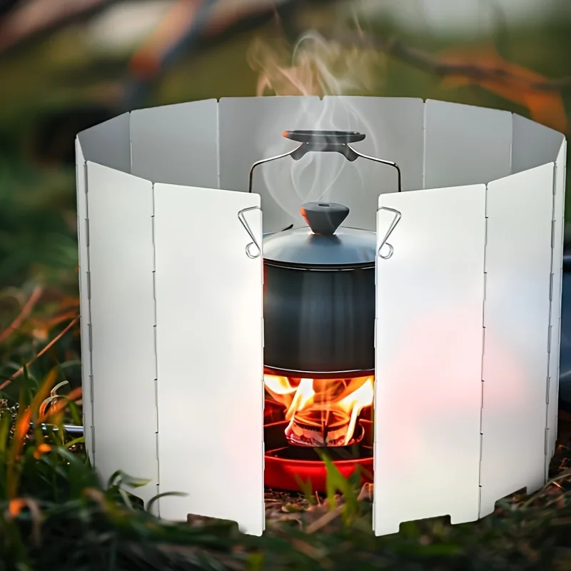 1 piece of outdoor aluminum alloy wind shield, portable folding wind shield, wind-proof heat-collecting plate for camping stove