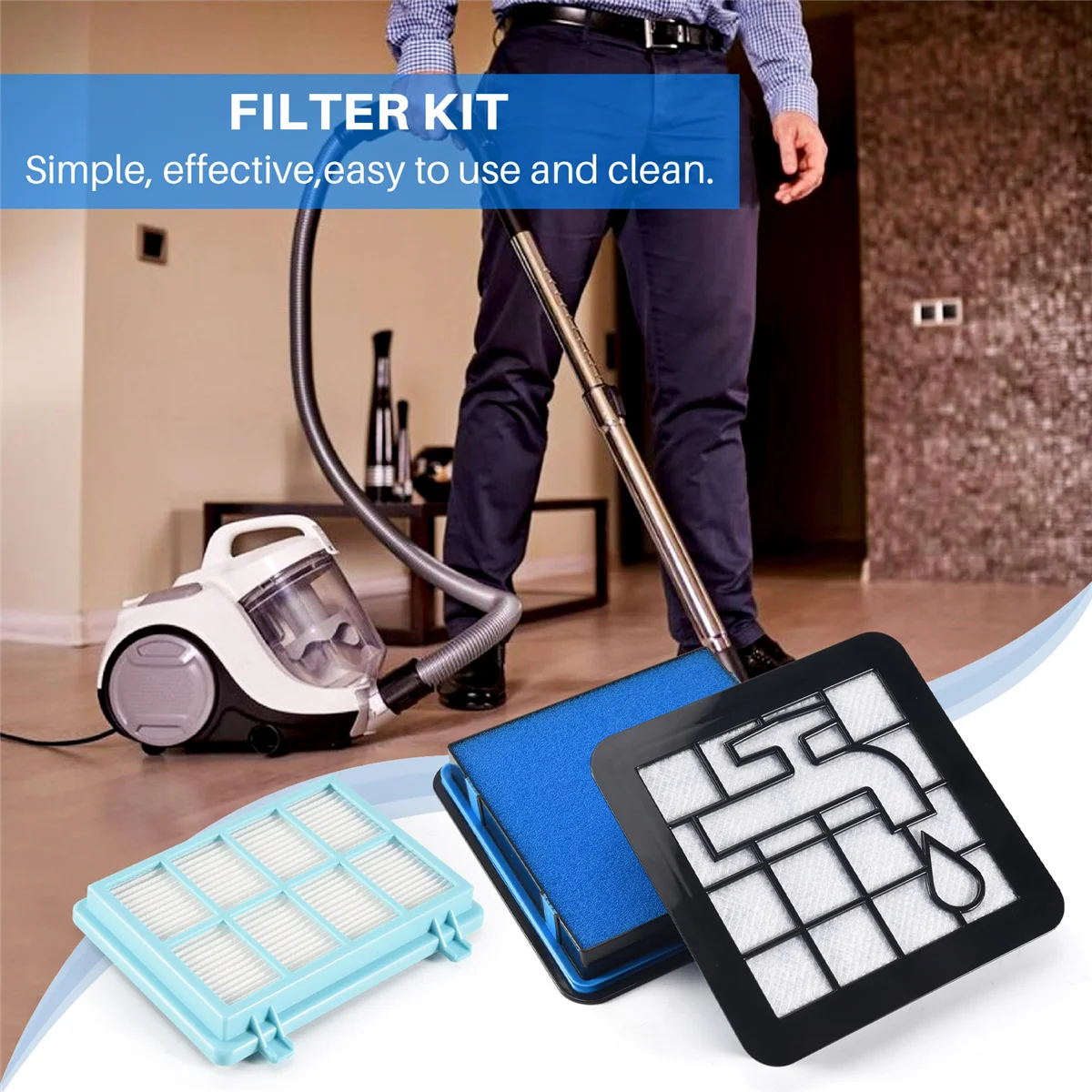 Pak 2 Set Filter untuk Philips PowerPro Compact FC9331 FC9332 FC8010 Penyedot Debu