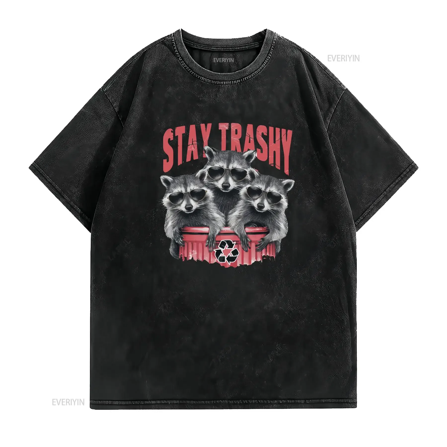 Funny Raccoon T Shirt Vintage Racoon Stay Trashy Possum Sarcastic Lover Trash Panda Weirdcore Meme  vintage Washed Stretched