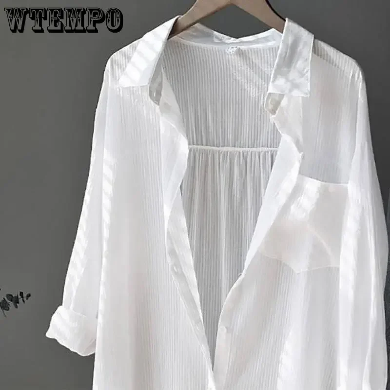 WTEMPO White Sunscreen Shirt Women Summer Thin Mid-length Sun Protection Button Cardigans Fashion Loose Breathable Long Coats