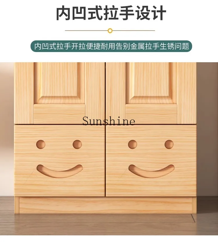 Bedroom small apartment children's storage locker simple pine wardrobe