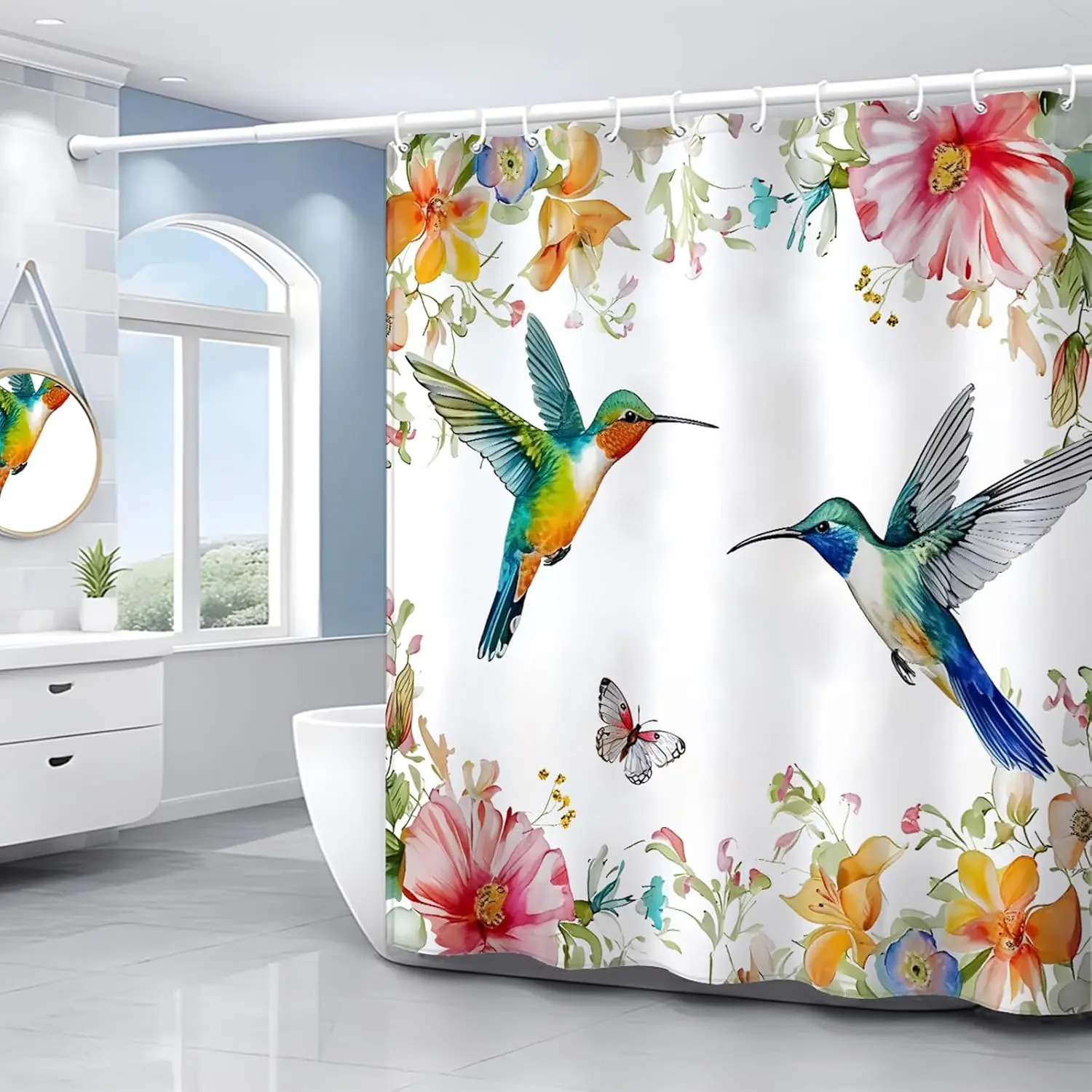 

Занавеска для душа с цветочным принтом Колибри, птица, цветок, весна-лето, занавески для душа для ванной комнаты, водонепроницаемая занавеска для ванной комнаты 72x72