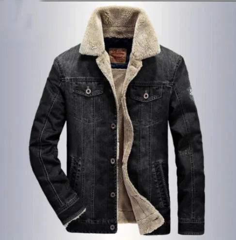 Modische Jeansjacke für Herren im Winter, warme Fleece-dicke Herrenjacke, lässige, lockere, einreihige Herrenbekleidung – Detail 5
