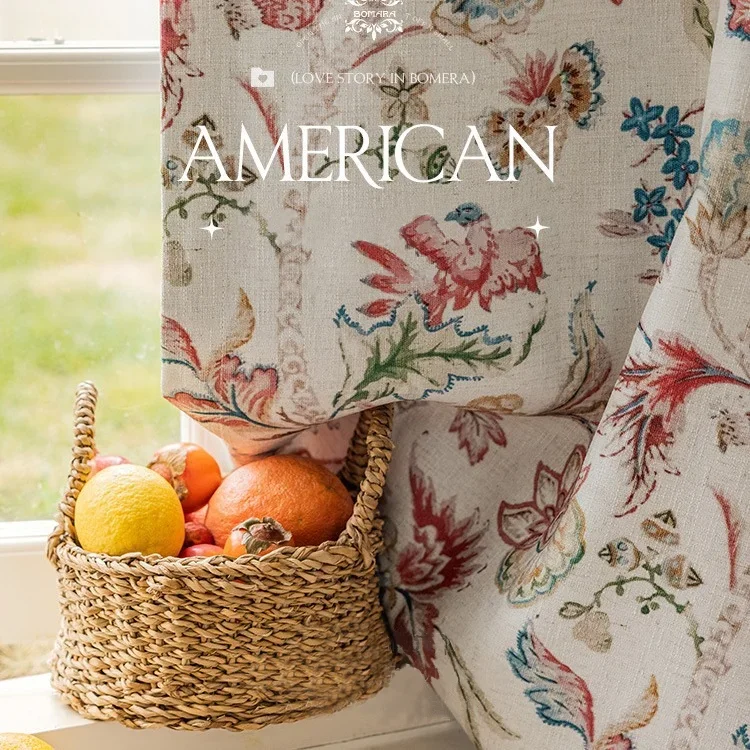 

American Retro Curtains for Living Room Rural Pastoral Printing Cotton and Linen Shading New Living Room Feeling Fashion Bedroom