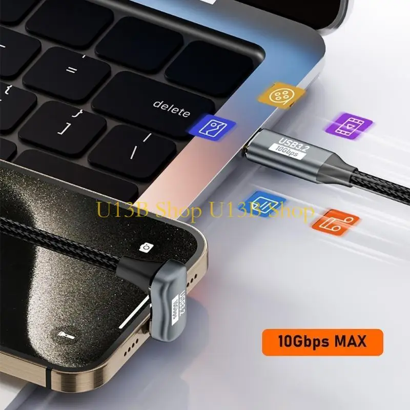U13B PD100W USB C vers USB C Cable Cordon données rapide 10 Gbit / s pour les tablettes d'ordinateurs portables