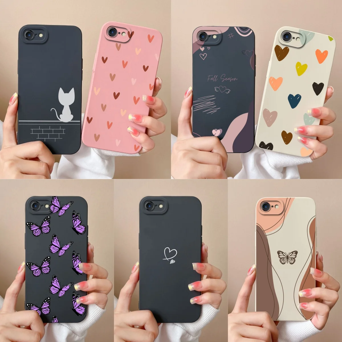 For iPhone 7 8 Plus Phone Case For iPhone SE Love Heart Back Cover For iPhone7 7+ iPhone8 8+ Funda Liquid Silicone Soft Bumper