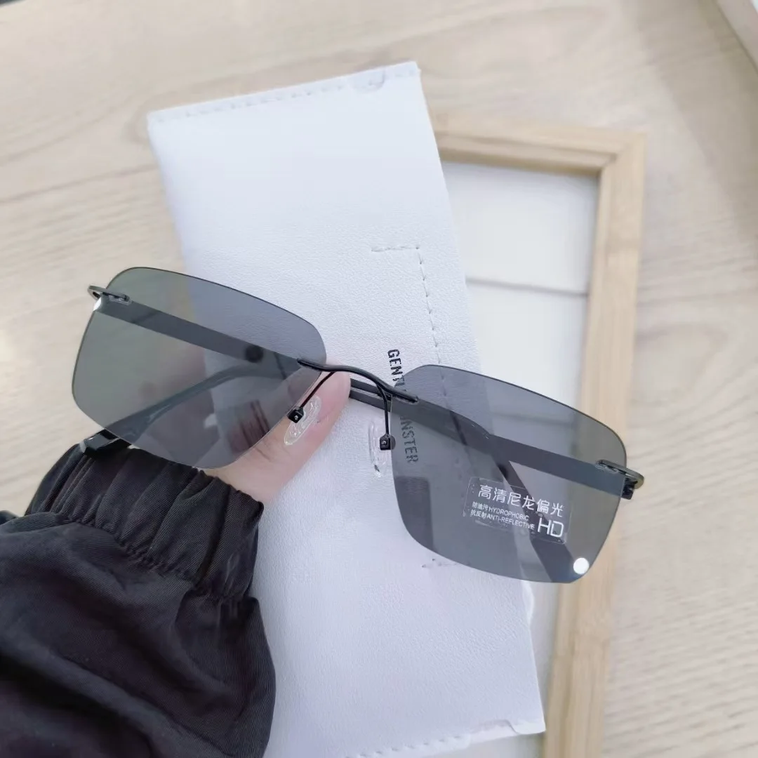 Fashion Photochromic Sunglasses Men's Rimless Color Changing Grey Polarized Sun Glasses for Man Fishing Driving Glasses Shades