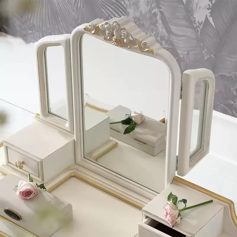 Elegant Wooden Dressing Table with Mirror for Bedroom Furniture Classical Vanity Desk for Makeup
