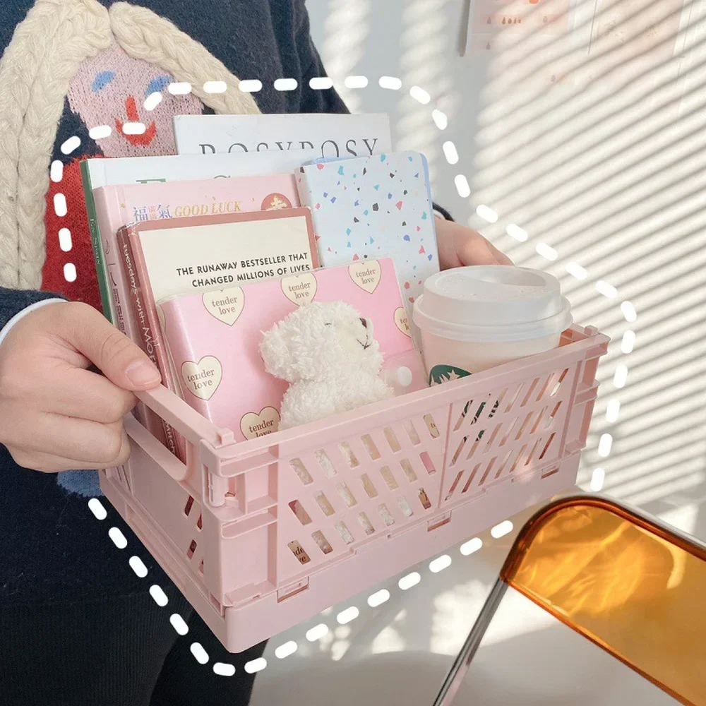 6 Styles Organizing Storage Baskets Case Folding Student Desktop Basket Tape Stationery Plastic Foldable Container Storage Box
