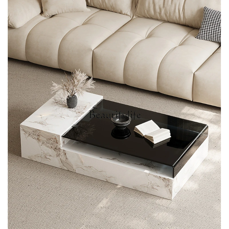 

Italian minimalist rock slab coffee table rectangular light luxury high-end glass