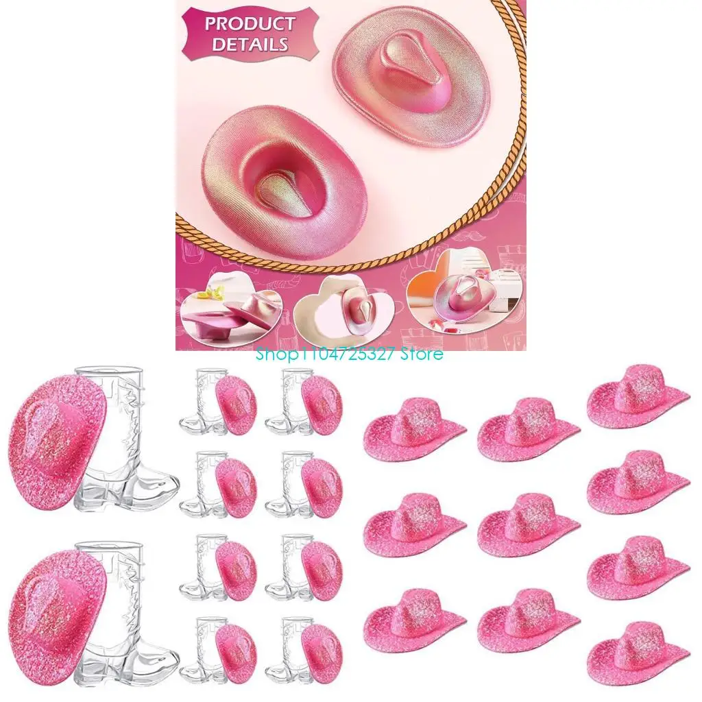 D8KF Glitters Pink Sparkling Cowboy Hat Bottle Toppers For Themed Parties