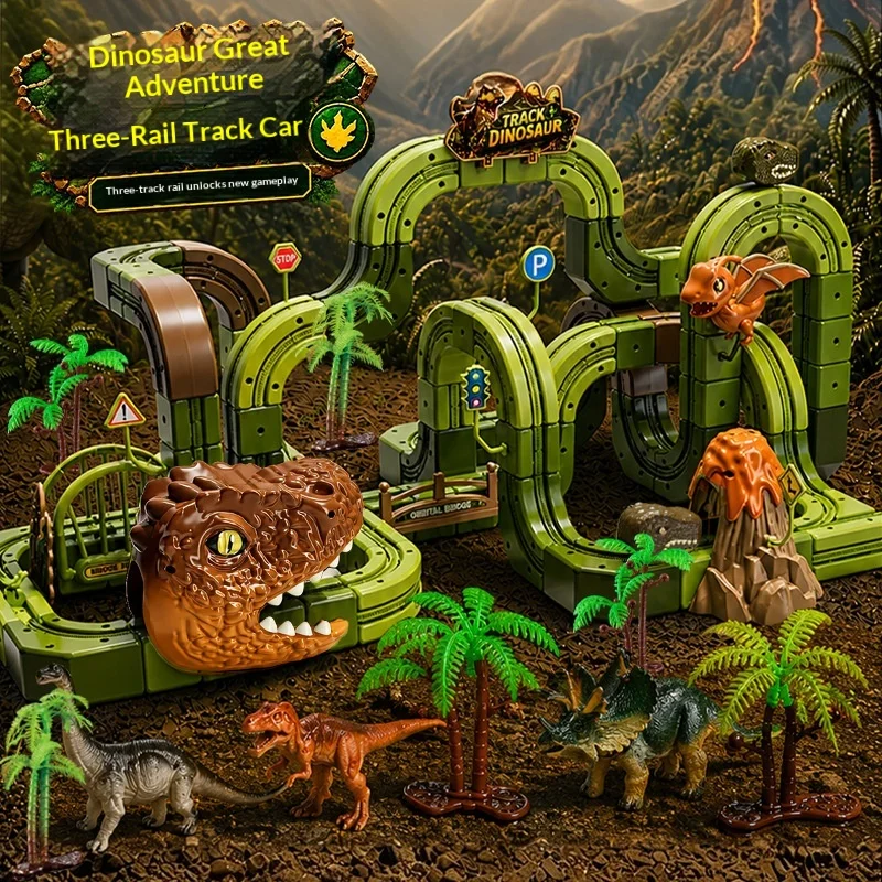 Hot Dinosaur Track Train Diy Assembled Anti Gravity Flexible Track Building Blocks Electric Rechargeable Magnetic Racing Car