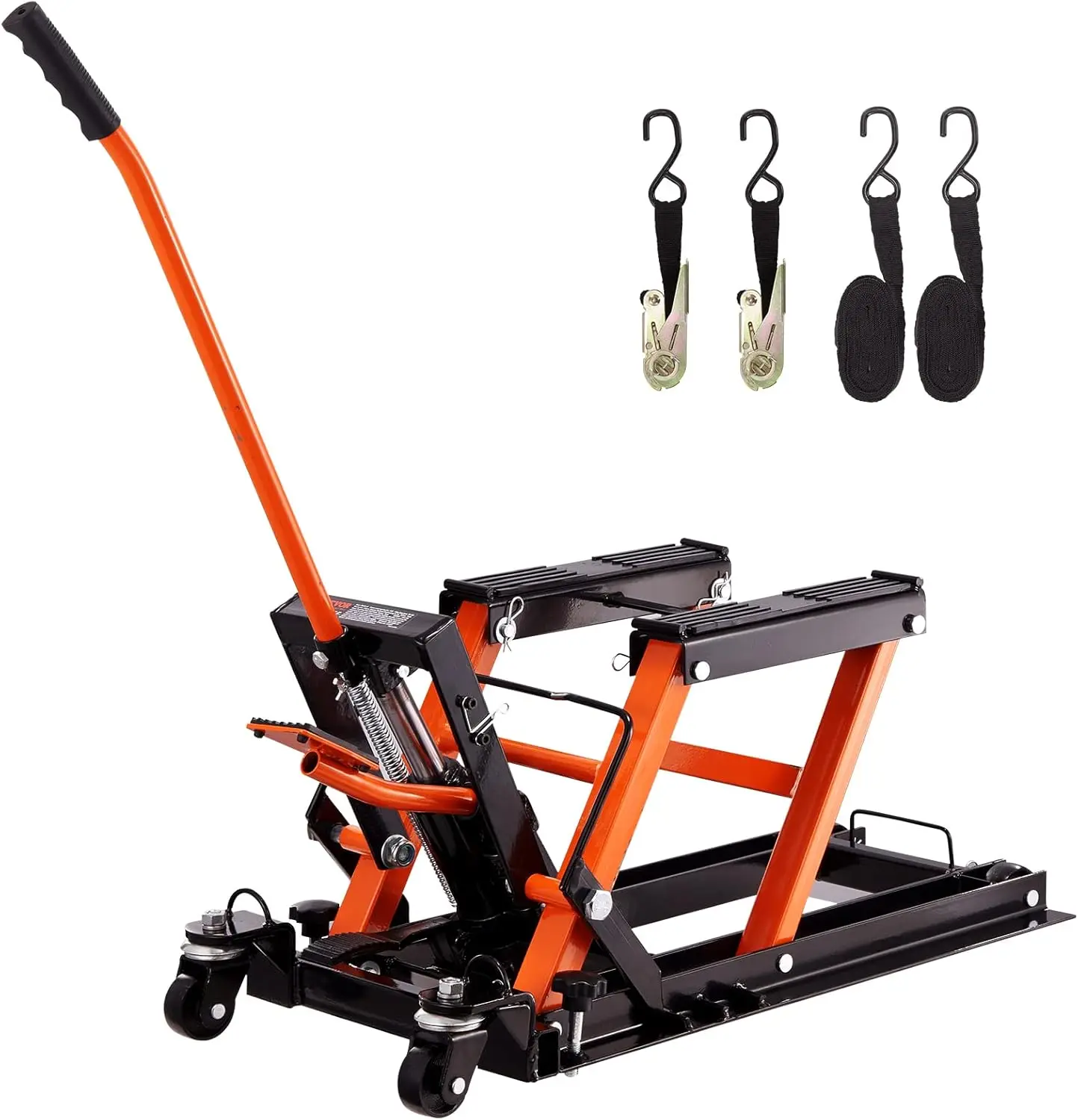 

VEVOR 1500 LB Hydraulic Motorcycle Lift, Foot-Operated Scissor Jack with 4 Wheels for ATV/UTV & Powersports