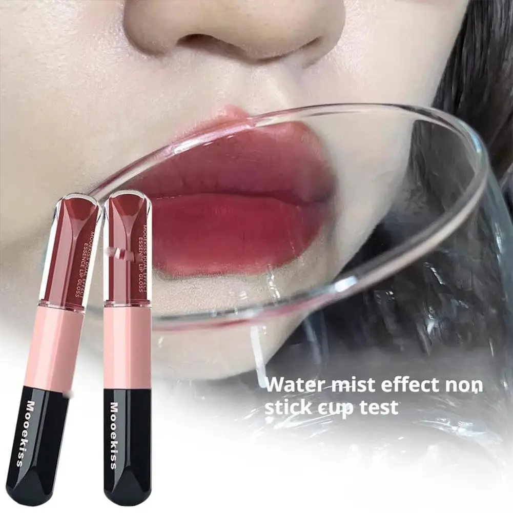 Cabeça dupla espelho água luz lábio esmalte à prova dwaterproof água brilho labial fosco veludo batom líquido duradouro sexy vermelho lábio maquiagem