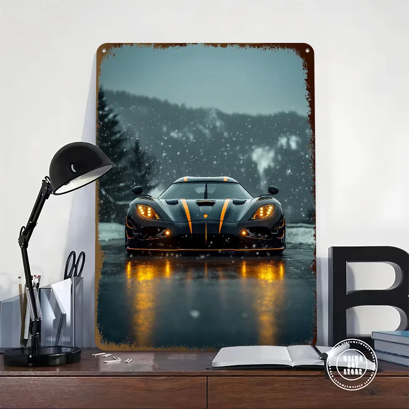 Sports Car Agera RS in Snow Metal Poster Customized Wall Art Retro Vintage Tinplate Signs for Man Cave Home and Decoration House