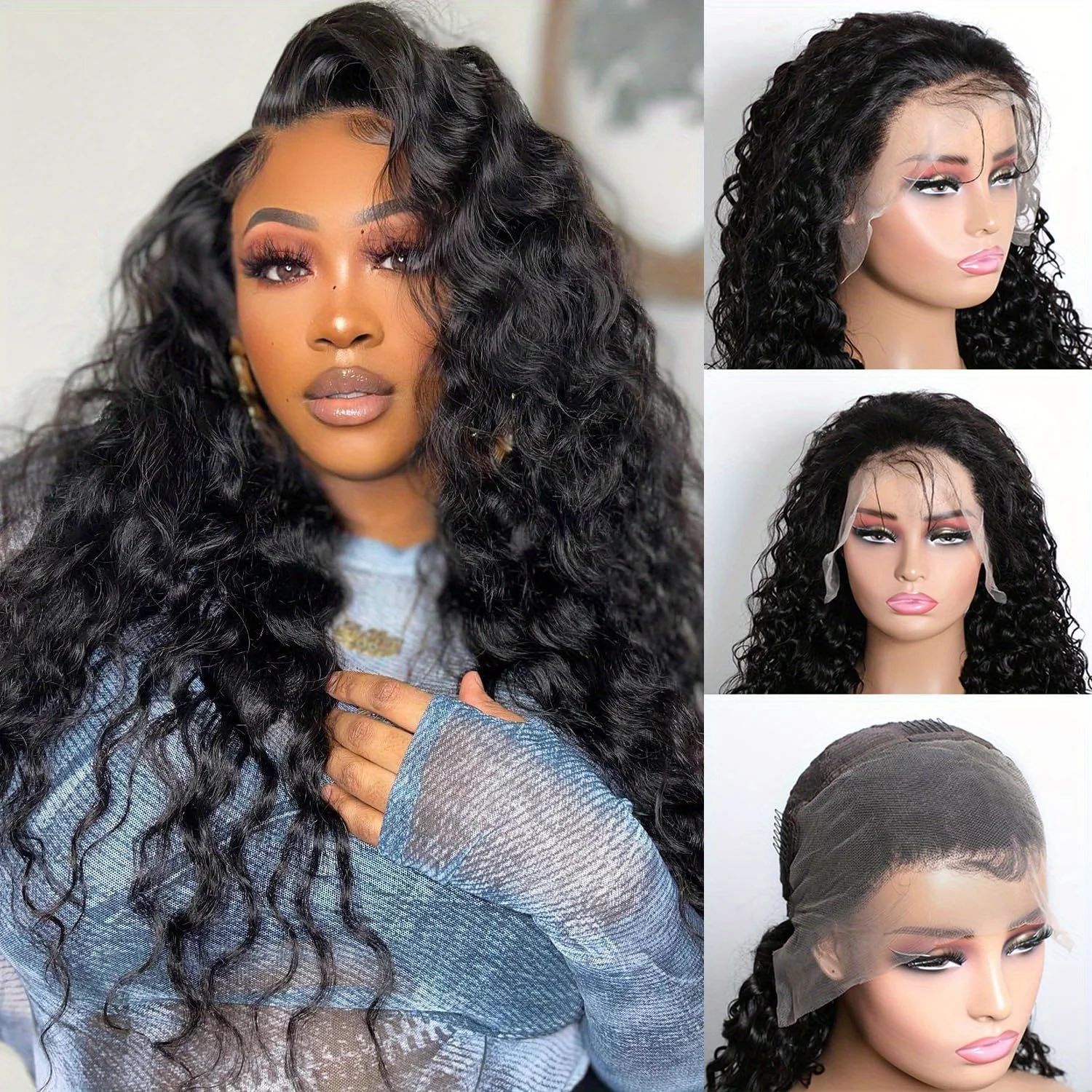 

13x6 HD Lace Frontal 200% Density Deep Wave Glueless Wigs Wig with Curly Human Hair, Pre-Plucked for Ultimate Realism