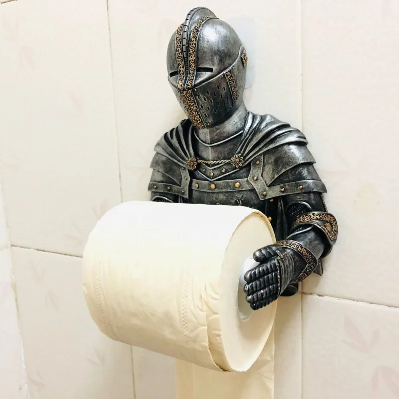 Knight Toilet Paper Holder Wall Mounted Bathroom Tissue Box Dispenser Shelf Organizer Creative Roll Hanger