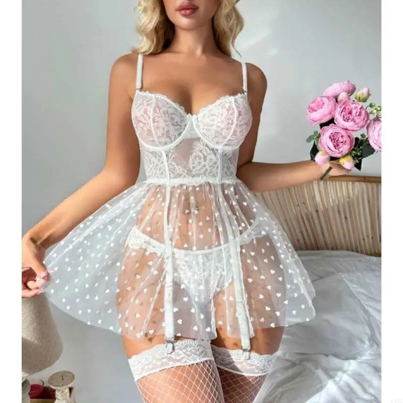 

Sexy Lingerie for Women Mesh Babydoll Sleepwear with Garter Belt Slip Dress
