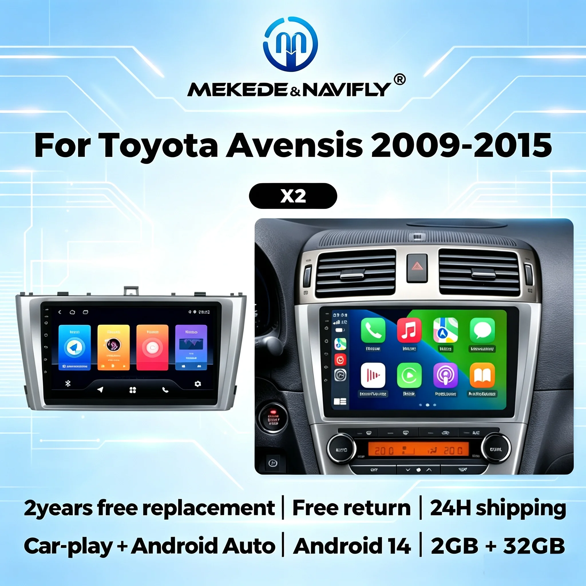 Android System Car Radio Stereo For Toyota Avensis 2009-2015 Wireless Carplay Android Auto Multimedia Player GPS Navigator WIFI