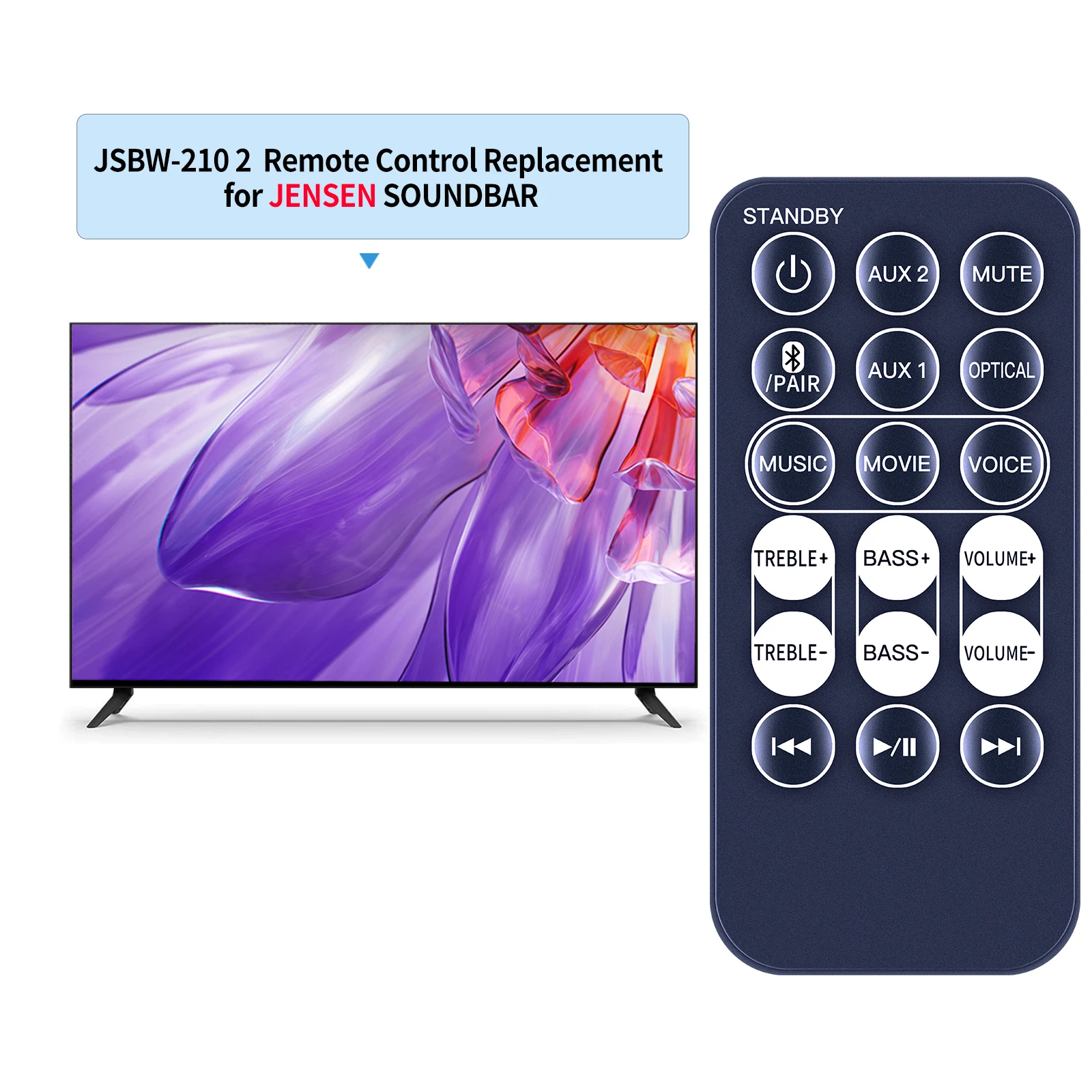 Remote Control For JENSEN JSBW-210 Bluetooth Soundbar Home Theater Speaker System