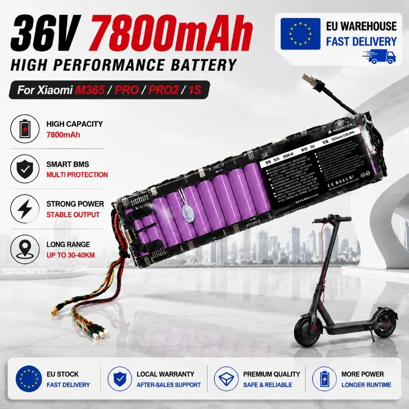 36V 7800mAh Ersatzakku für Xiaomi M365 M365 Pro Pro2 1S Elektroroller, Premium-Lithium-Ionen-Akku mit intelligentem BMS-Schutz, längere Reichweite, Versand aus europäischem Lager.