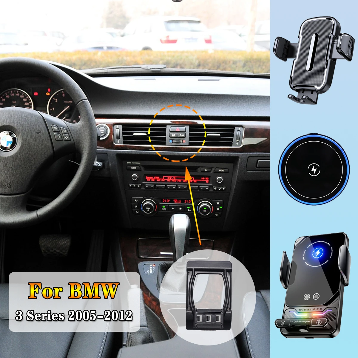Model-Specific For BMW 3 Series E90 E92 E93 2005-2011 2012 Car Phone Holder Wireless Charging Magnetic Mount For MagSafe Base