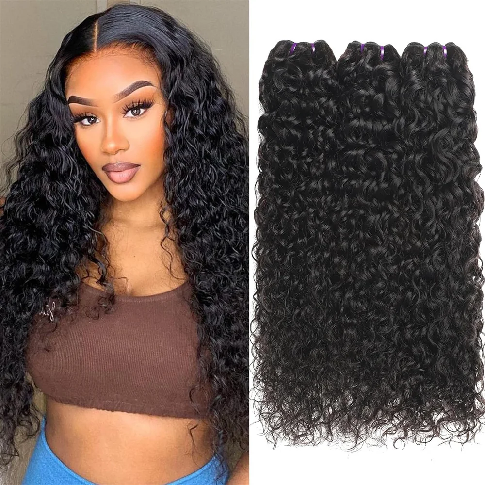 

Пучки человеческих волос с волной воды, 100% необработанные, Малайзийские волны воды, 3 шт., пучки человеческих волос для наращивания для женщин, натуральный цвет