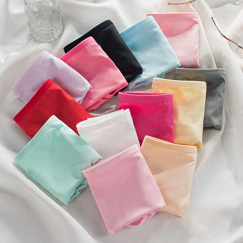 4Pcs/Set Candy Color Underwear Womens Comfortable High-quality Cotton Panties Mid-waist Breathable Underpanties small Size Brief