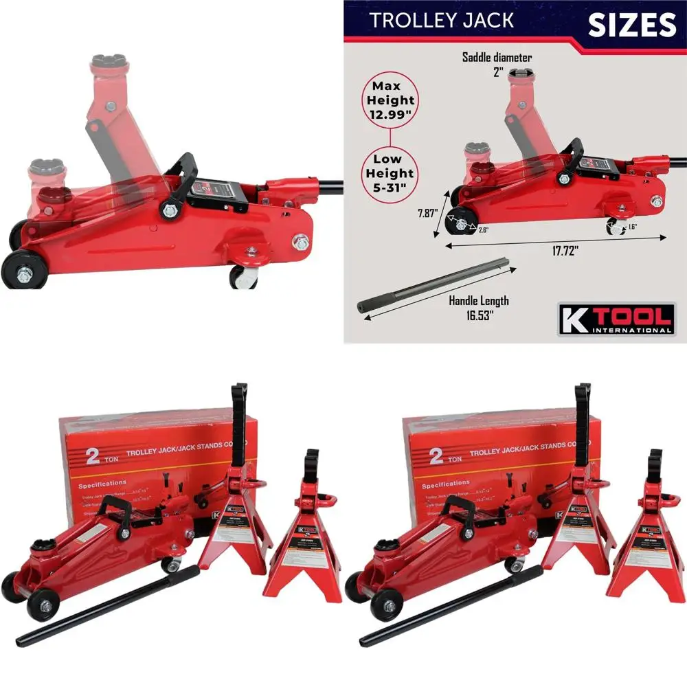 

2 Ton Automotive Floor Jack with Jack Stands, 4000 lbs. Capacity, 5-1/8-13 Lift Range, Heavy Duty Steel, Red
