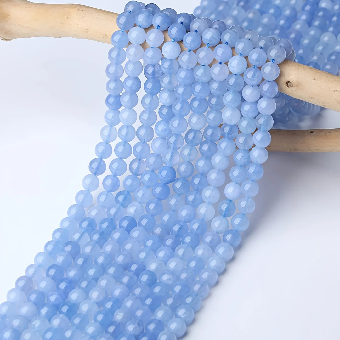 5/12/20/35pcs Single-bead and colored aquamarine chalcedony stone round loose beads diy special, Blue loose round beads, Gift