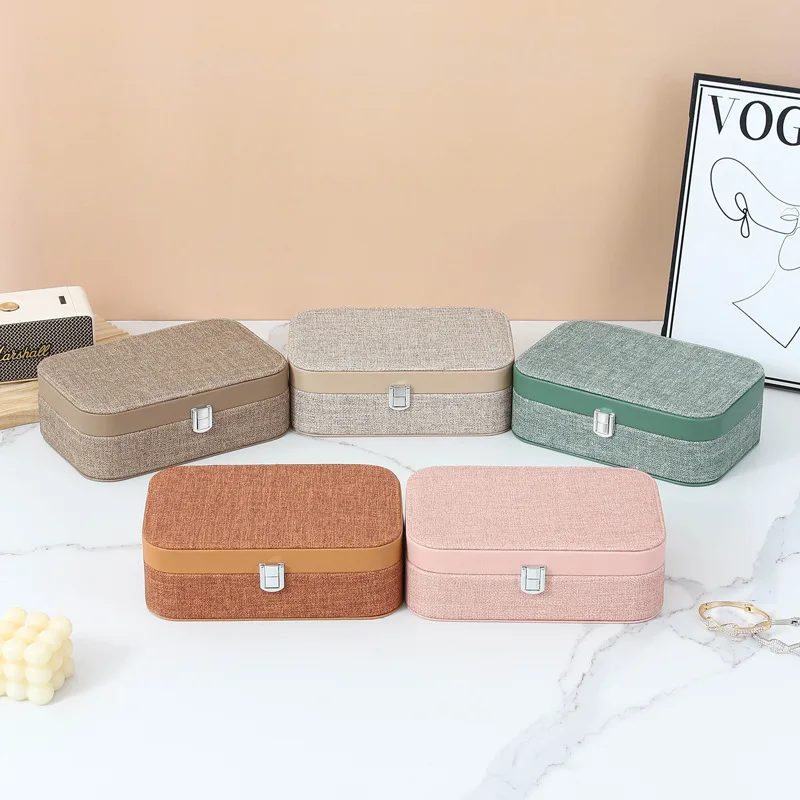 Leather Portable Jewelry Box Earrings Necklaces Rings Storage Box Small And Exquisite Home Decoration Box Double-layer
