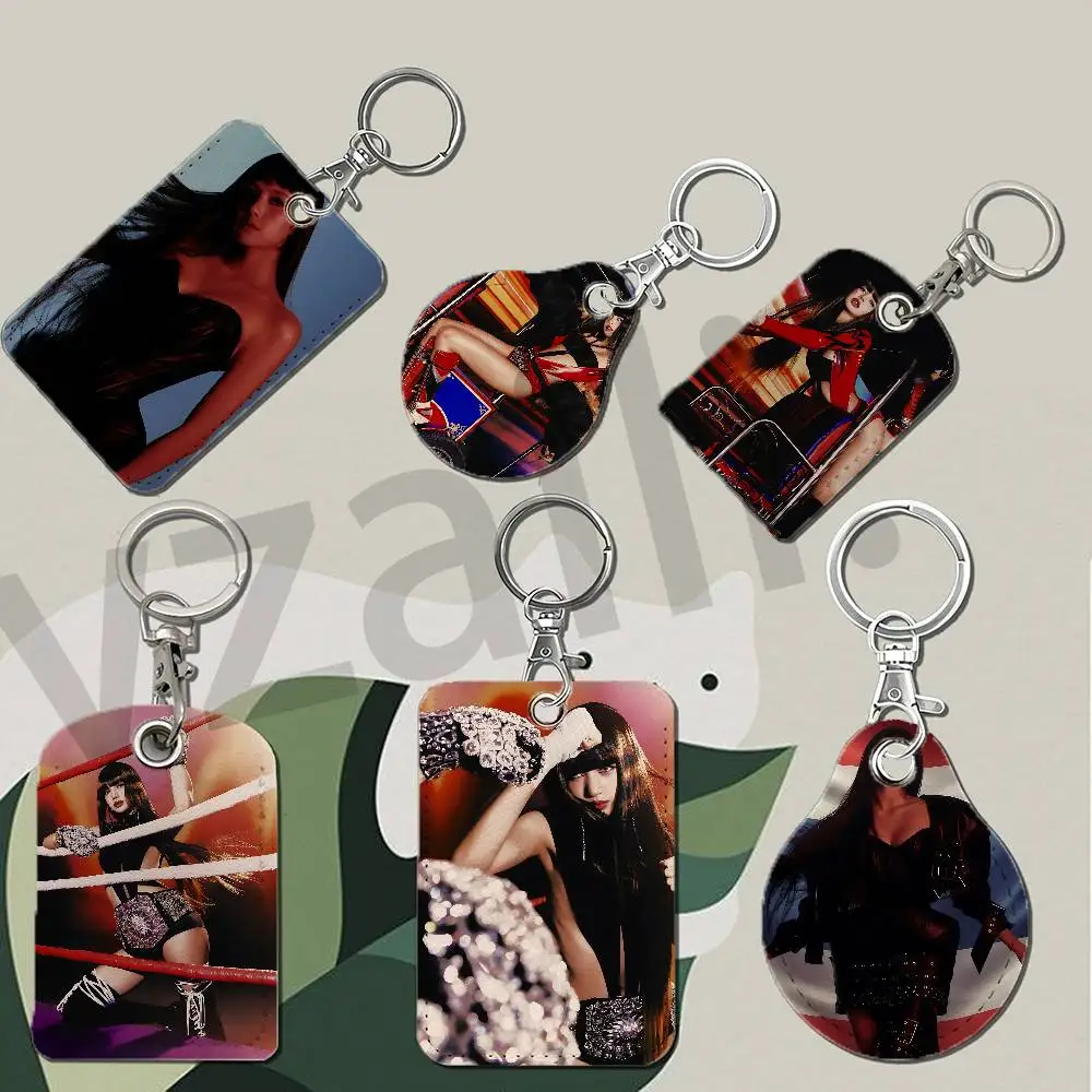 L-LISA P-PRESS PLAY Protective Printed Leather Card Case Metal Keychain for Bank Credit Bus Subway ID Cards