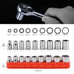 9pcs Hex Bit Metric Socket Wrench Head Nut Set With Red Base Power Drill Hand Removal Tools 1/4 Inch Drive 5-13mm