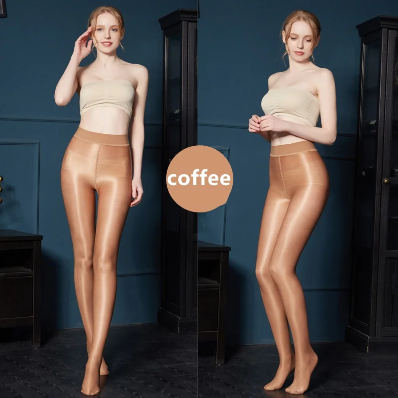 70D High Elastic Plus Size Shiny Pantyhose Oil Glossy Shaping Flesh Light Fishnets Stockings White Tights Women Lingerie Black