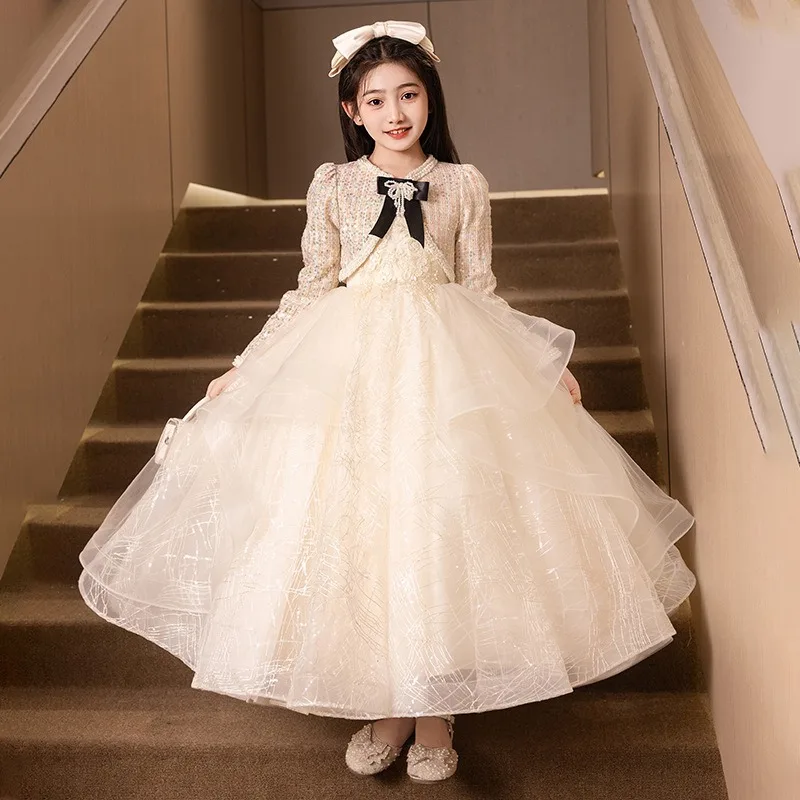 Birthday Party Dress for Kids Girls Princess Flower Girl Children Pageant Formal Celebration Costume Gown Piano Performance Host